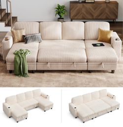 Modular Sectional Pull Out Sleeper Sofa with Storage Chaise