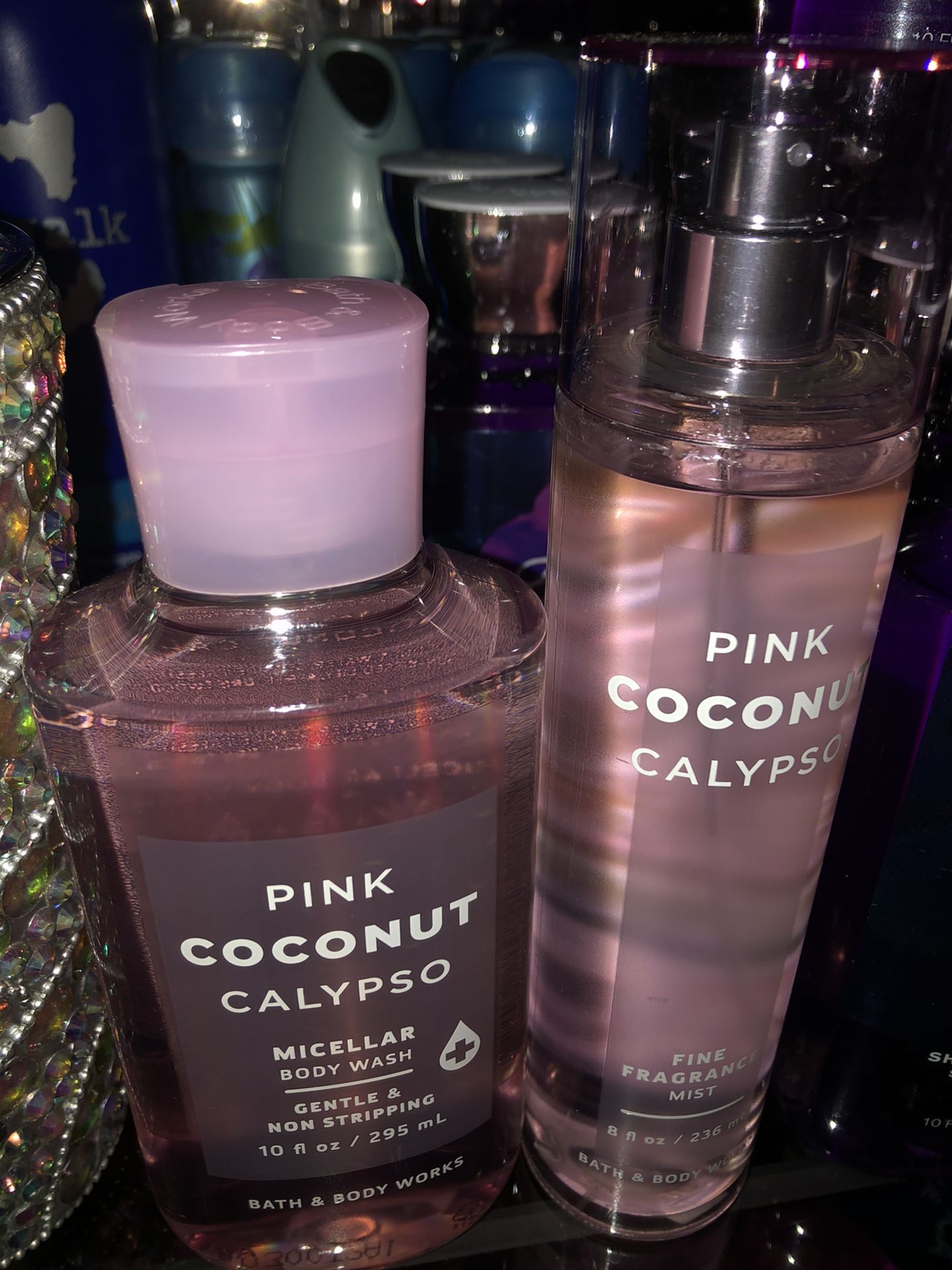 Pink coconut body wash and body spray hello