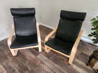 Ikea poang Birch veneer arm chair rocker 100% leather shell cushion
