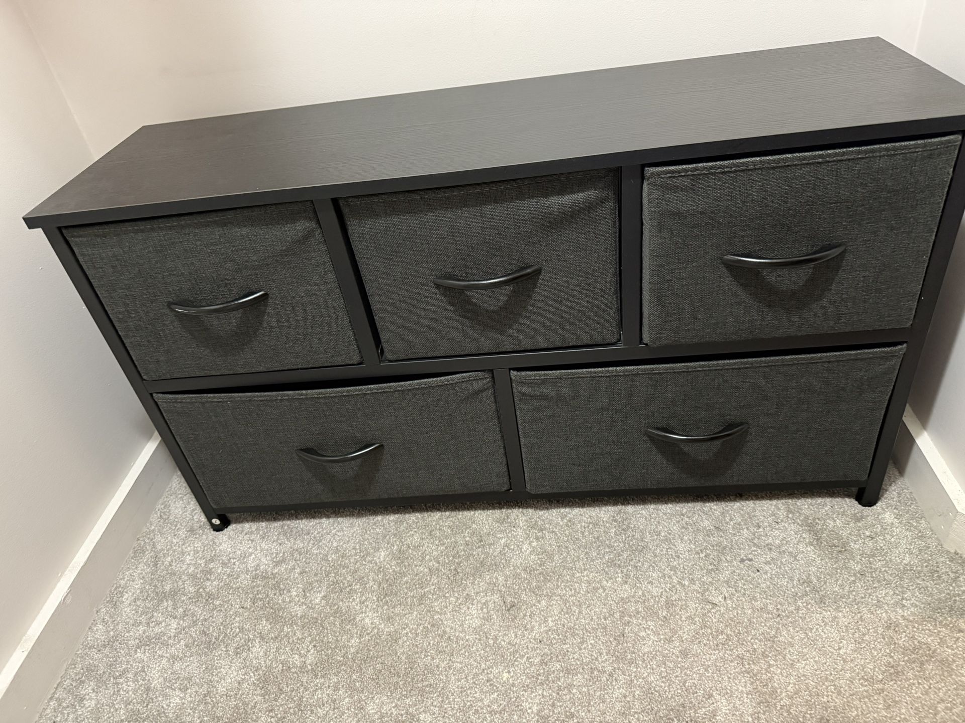 Wooden Dresser With 5 Canvas Drawers
