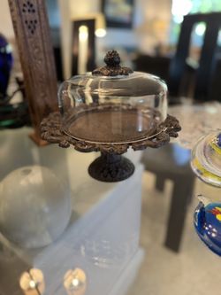 Ornate, Metallic Dessert/Cheese Pedestal With Domed Lid