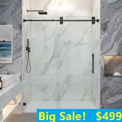 60 in. W x 76 in. H Single Sliding Frameless Shower Door in Matte Black with Smooth Sliding and 3/8 https://offerup.com/redirect/?o=aW4uR2xhc3M= big c