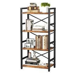 4 Tier Metal Bookshelf Small Bookcase Rustic Brown
Organization and Storage