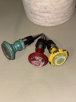 Decorative Ceramic Wine Bottle Stoppers - Turquoise, Red, Yellow