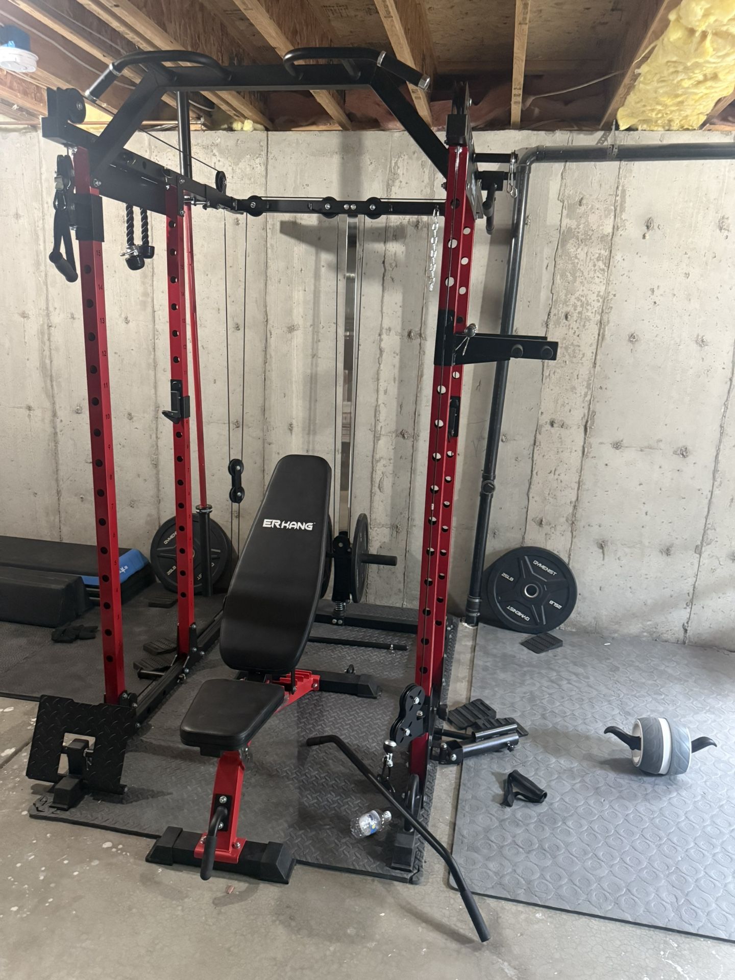 ER KANG Power Cage, 1500LBS Power Rack Cage with Cable Crossover System, Multi-Function Workout Weight Cage, Squat Rack Home Gym