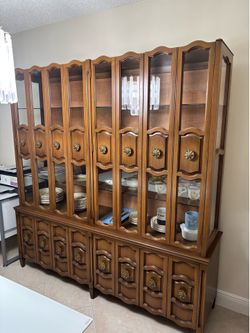 Large Wood China Cabinet with Glass Doors