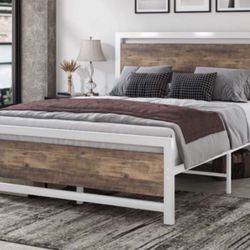 Queen Metal And Wood Bed frame