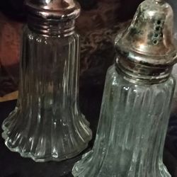 Vintage Fluted Salt & Pepper Shakers Clear Cut Glass Silver Topped MCM