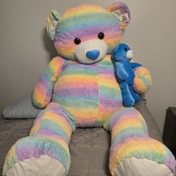 Giant Approximately 76' Goffa Rainbow Colored Stuffed Plush Bear With Tags