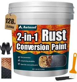 Autosel 128oz, 2-in-1 Rust Converter Paint for Metal (Black)