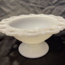 Vintage Scalloped Lace Edge Milk Glass Candy Bowl~~Translucent glass