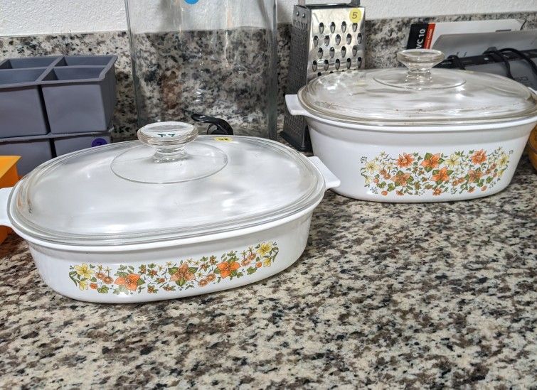 Set Of 2 Vintage Cornell Indian Summer Casserole Dishes With Lids. Pick Up Lemon Grove