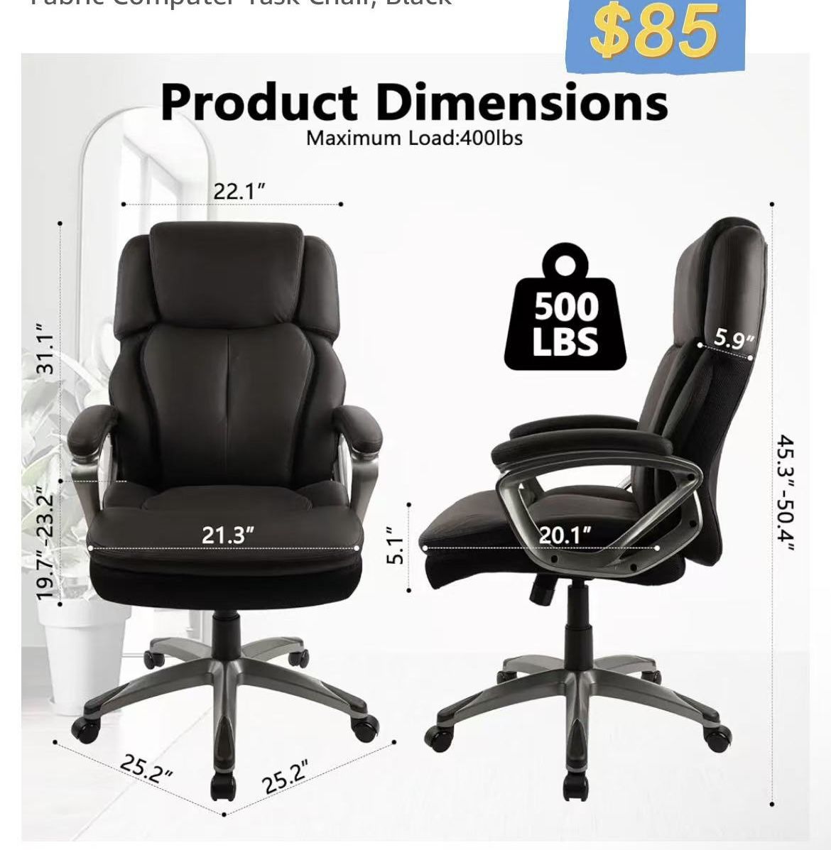 😀 CLATINA Big and Tall Executive Home Office Chair, Extra Wide Seat, 500 LBS Capacity, Heavy Duty Ergonomic Desk Chair with Wheels and Padded Armrest