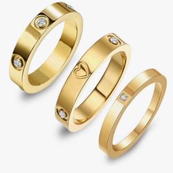 3PCS Ring Gold Ring Sets for Women Stainless Steel (size 7) NEW