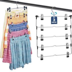 Brandnew 3pk  5-Tier Skirt Hangers with Clips - Metal, Non-Slip Space Saving Pants Hangers W/Adjustable Clips & Swivel Hooks - Skirt Hangers for Women