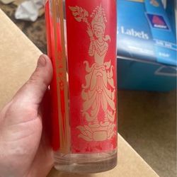 Mid Century Set Of 5 Culver Red and Gold Hindu Goddess Highball Glasses 16 oz