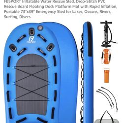 FBSPORT Inflatable Water Rescue Sled, Drop-Stitch PVC Rescue Board Floating Dock Platform Mat with Rapid Inflation, Portable 73"x39" Emergency Sled fo