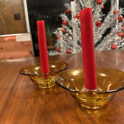 Amber Glass Candle Holders