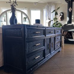 Vintage Refurbished Bamboo + Rattan Dresser - West Elm Inspired Refurbishing 