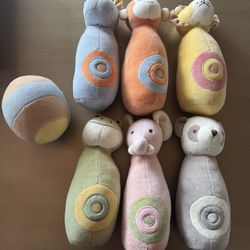 MiYim Simply Organic Bowling Set – 6 Plush Animal Pins Baby Toy, Eco-Friendly Play Set 
