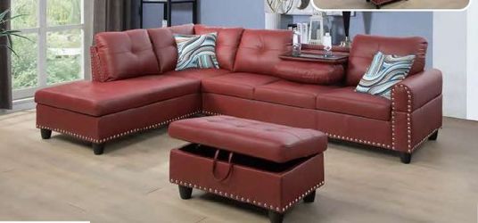New in box red faux leather sectional set special