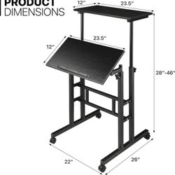 Mobile Desk Workstation Height Adjustable Rolling Laptop Stand Table with Wheels for Home Office Laptop Cart, Computer Desk, Black 