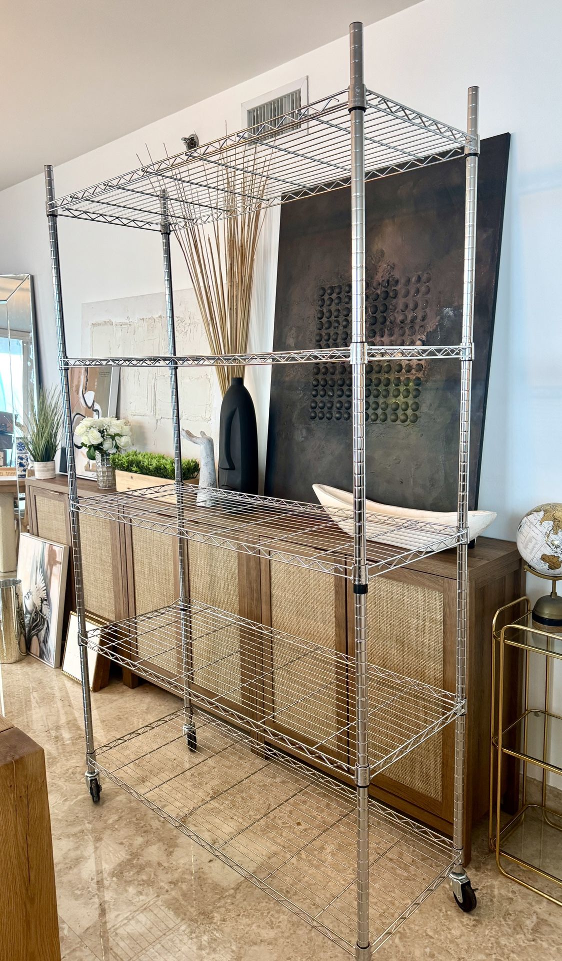 6-Tier Metal Wire Storage Shelves with Wheels - 18x48x82