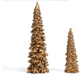 Gold Resin Christmas Tree Figurines Set of 2