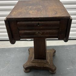Antique solid wood school drop leaf table