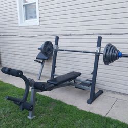 HEAVY DUTY OLYMPIC BENCH / 7FT BAR /WEIGHTS /CLAMP 