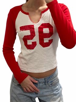 Red and White Raglan Crop Top