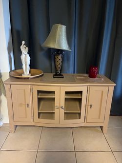 Tan Wood Sideboard Buffet Cabinet