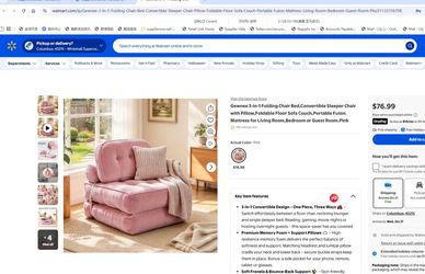 Brand New 3-in-1 Convertible Sofa Chair Bed – Pink