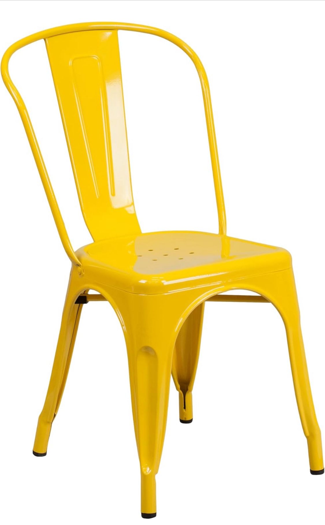 Industrial Yellow Metal Bistro Dining Chair – Modern Stackable Accent Chair for Indoor/Outdoor Use
