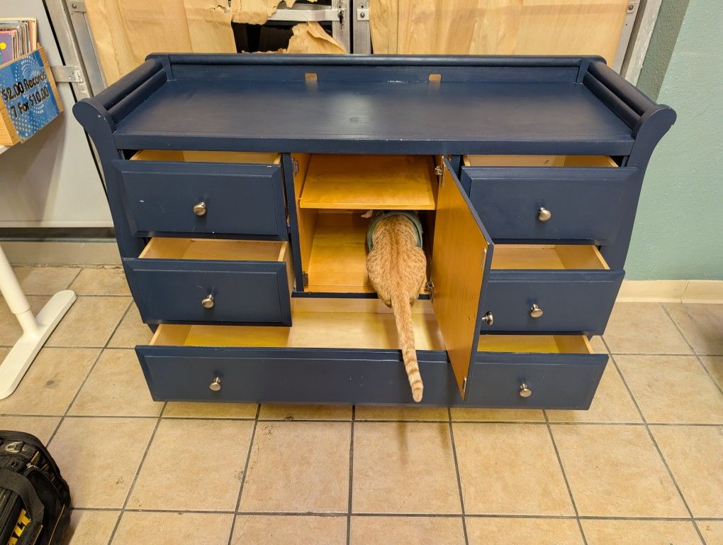 Unique Navy Blue Media Console / Dresser - 52" x 19" w/ Custom Drawer Layout