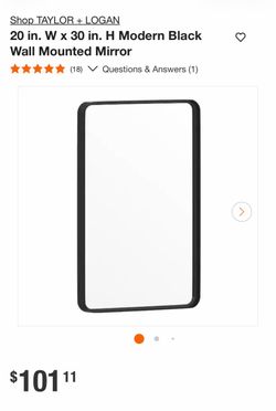 20 in. W x 30 in. H Modern Black Wall Mounted Mirror