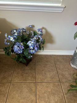 Faux Blue Hydrangea Arrangement in Box Planter
