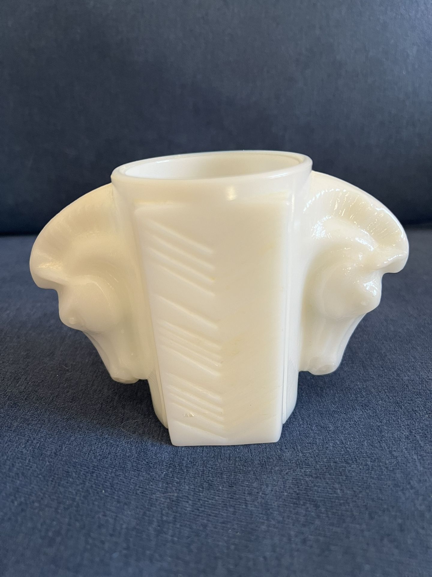 Vintage 1930s Art Deco Double Horse Head Milk Glass Vase