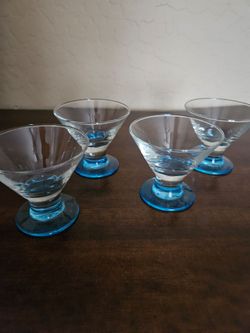 Cordial Glasses with blue base, 3", good for Chautaurie boards NEW $4.00 SET OF 4