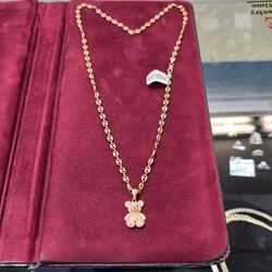 Gold Gucci Necklace With Teddy Bear 