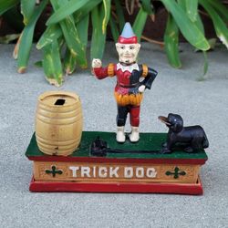 Vtg Trick Dog Cast Iron Mechanical Coin Bank Reproduction