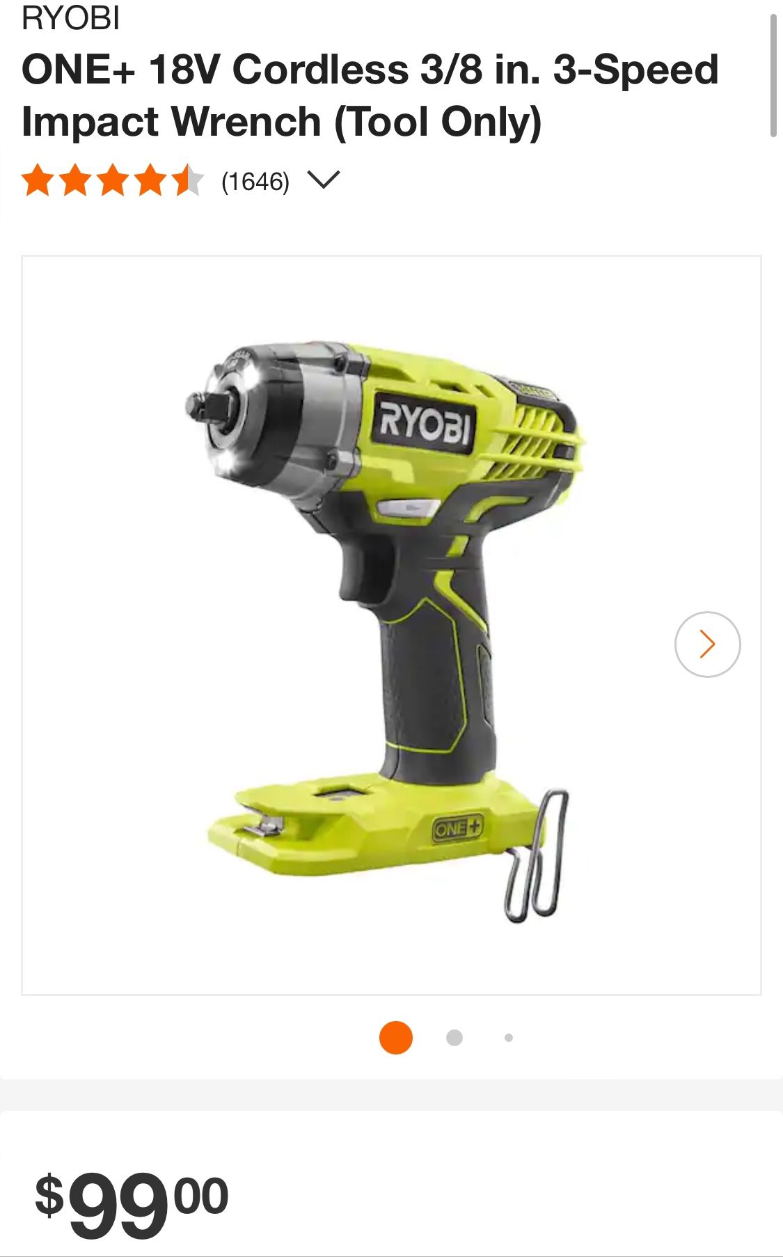 Ryobi 18V 3/8in Impact Wrench $80