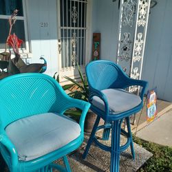 Bamboo Swivel Chairs Pair 