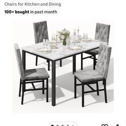 Hooseng Dining Table Set for 4, Faux Marble Small Kitchen Table Chairs Set of 4 with Luxurious Button Tufted Dinner Chairs for Kitchen and Dining