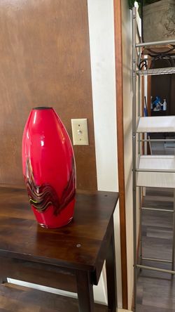 Red Art Glass Vase with Swirl Design