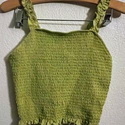 SO Juniors Size Large Green Halter Tube TOP Smocked Elastic