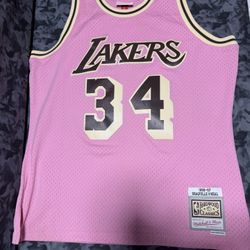 Mitchell & Ness Pink Brown Sugar Bacon Jersey Lakers 1996 O'Neal Men’s Size L