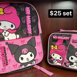 My melody And Kuromi Backpack And Lunch Kit 