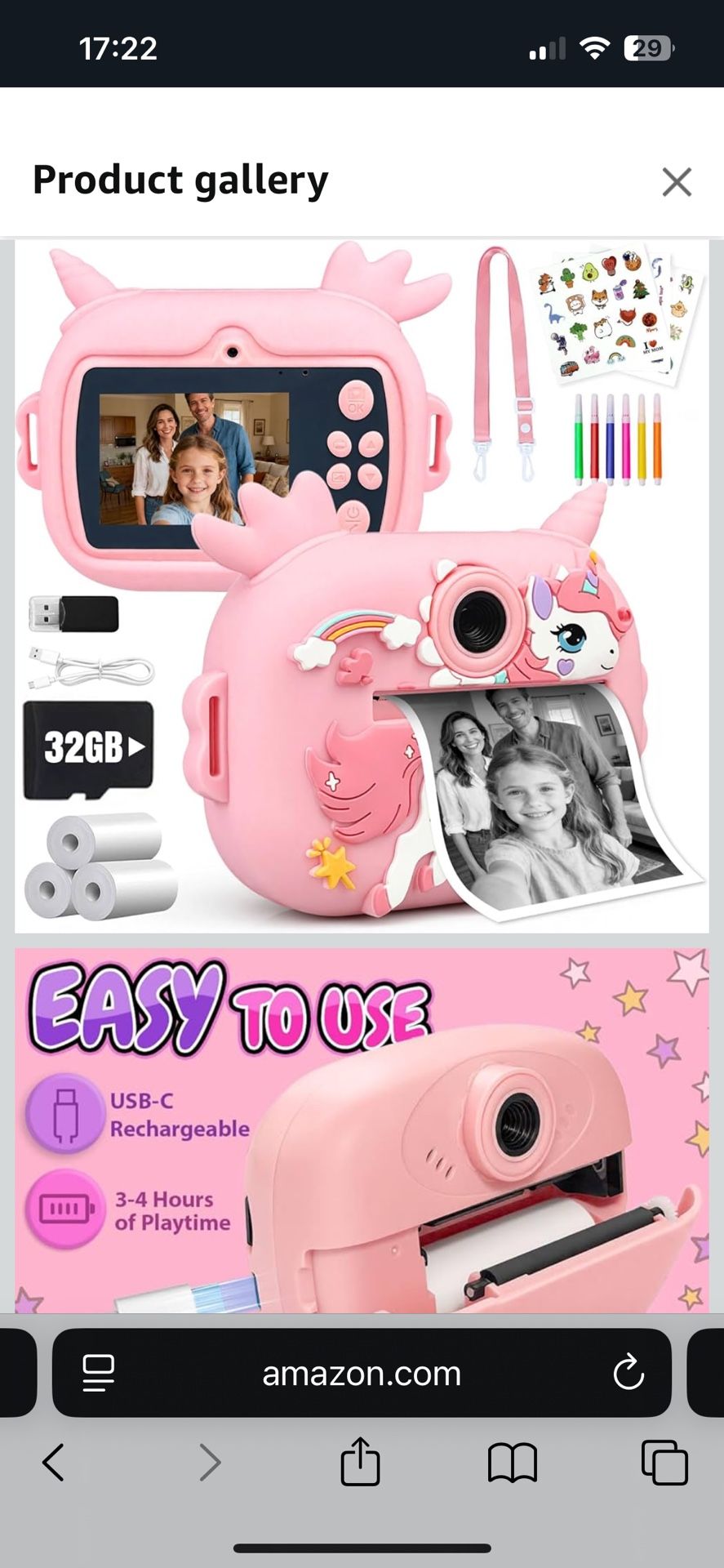 Kids Camera Instant Print – Digital Camera for Kids with 2.4" HD Screen, Auto Focus, Fun Filters and Instant Black & White Printing, Perfect Christmas