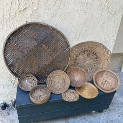 Vintage Wicker Wall Baskets And Stand 